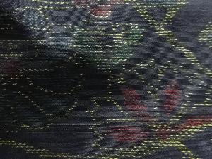 アンティーク　地紙に花模様織り出し本場泥大島紬着物